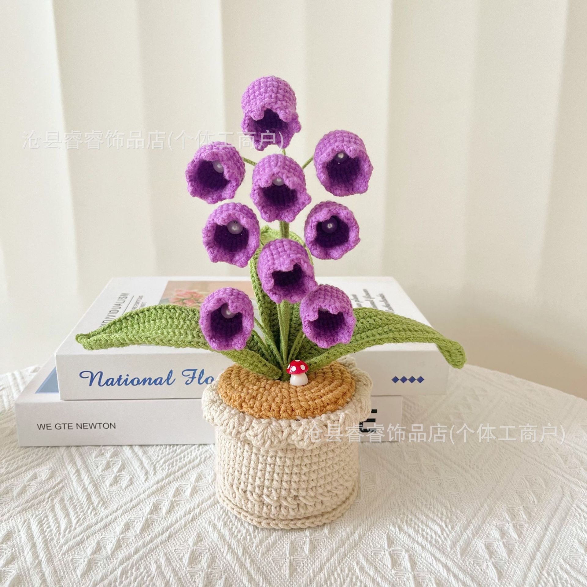 Flores artificiales transfronterizas, productos terminados de Amazon, adornos de lirio de los valles hechos a mano, rosas tejidas con hilo, adornos de bonsái para escritorio