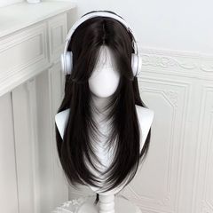 【女子高生】ウィッグ 女性 ハイレベル ミドル分け ロングストレートヘア 黒茶色 ロリータ 日本人学生 JK 全頭
