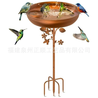 跨境爆款户外金属鸟浴架喂食器可拆卸鸟盆地插式投食器铁艺喂鸟器