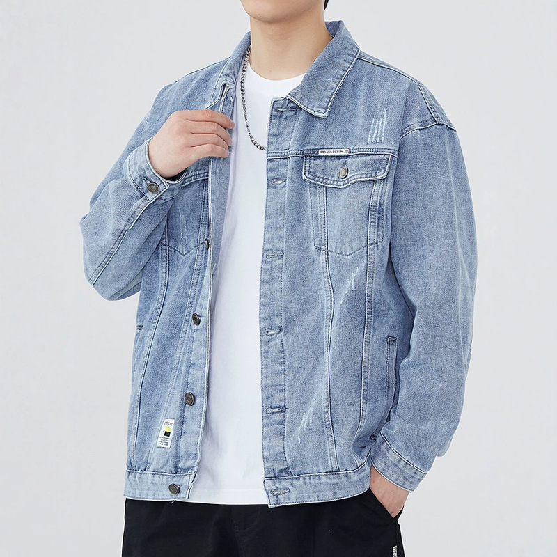 Light-colored denim jacket for men, spring American style trendy loose top, 2026 new summer casual workwear jacket
