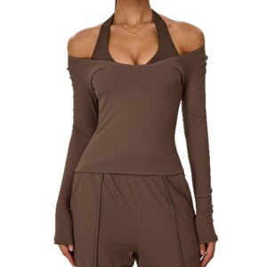 AYM043992 Ribbed Long Sleeve Yoga Top Fitness Aoyema wholesale