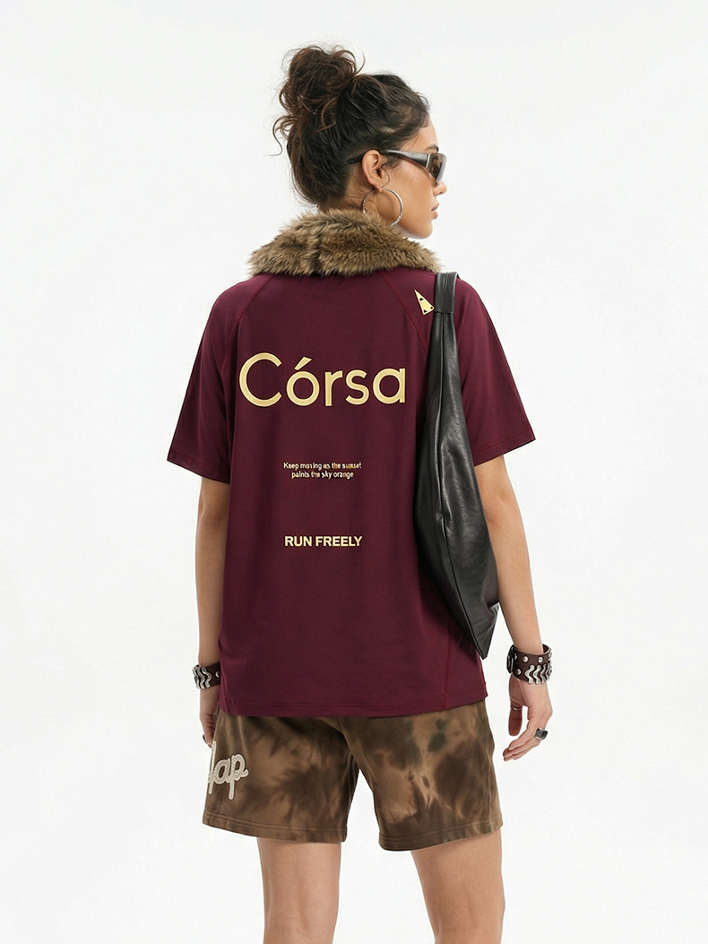T-shirt de sport contrasté à séchage rapide, collection été 2026, respirant, léger et fin, idéal pour la course à pied en extérieur. Manches courtes._voghion.com