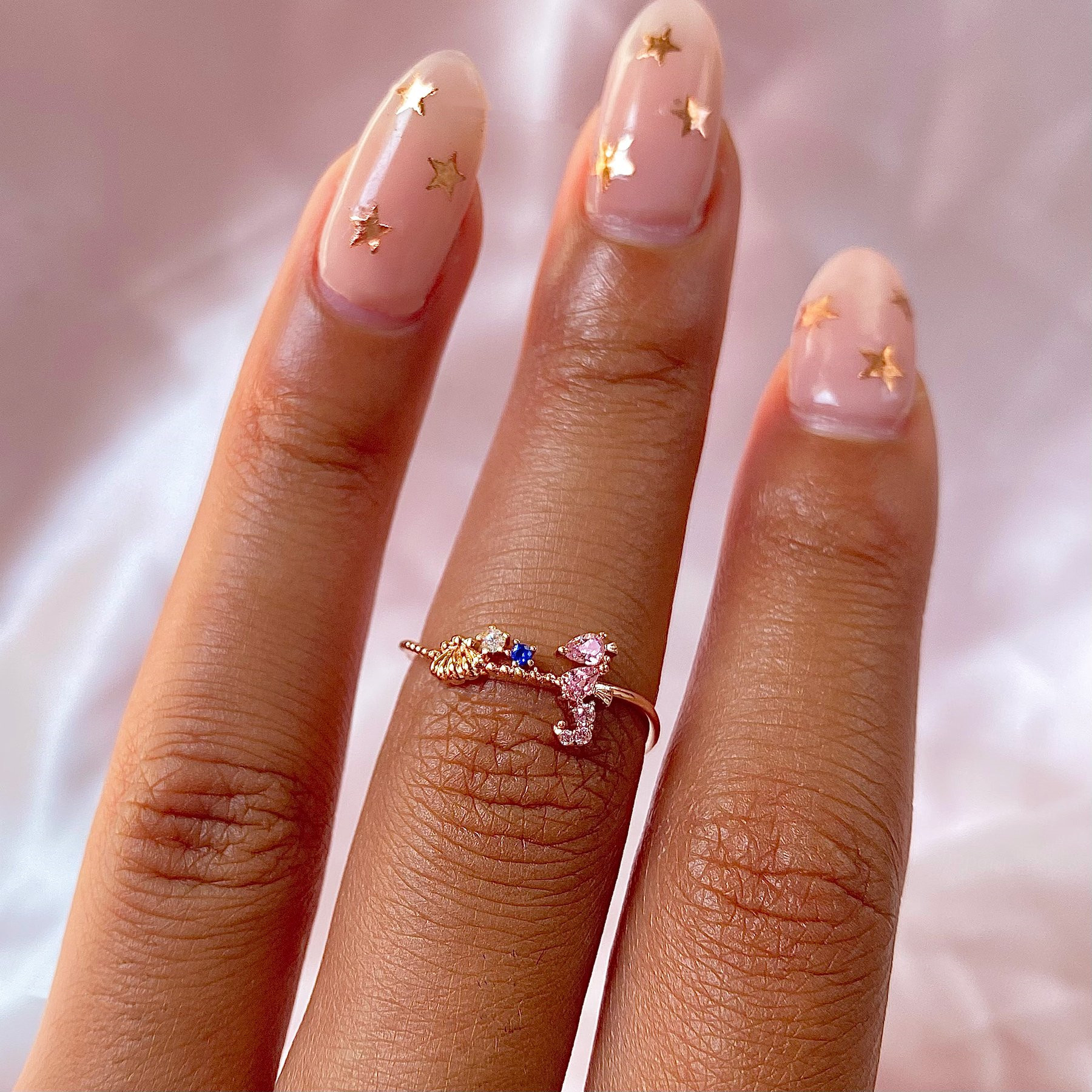 INS Style Marine Animal Ring Fresh Cute Crab Seahorse Color Zircon Ring Bracelet in Stock