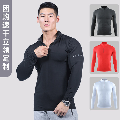 Men's and Women's Long-Sleeve Fitness Clothes Elastic Running Quick-Dry Zip-Up Collar Training Clothes Personal Trainer Uniform