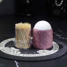 跨境爆款镶钻牙签盒轻奢高级感小物件收纳筒镶水钻棉签牙签筒批发