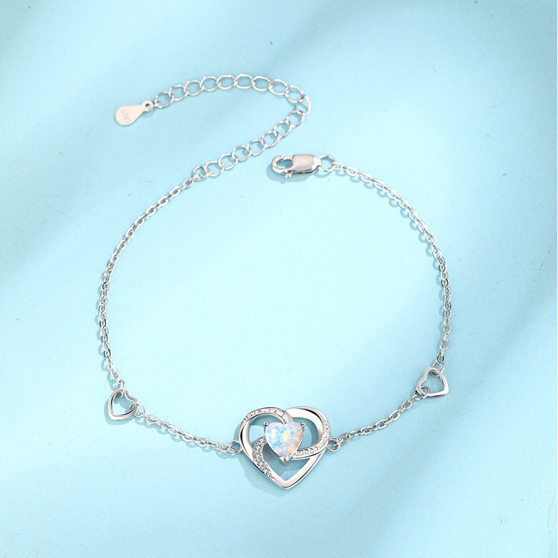 Europa y los Estados Unidos transfronterizos Opal Opal amor pulsera en forma de corazón mujer 925 plata ligera de lujo nicho de alta calidad joyería de mano