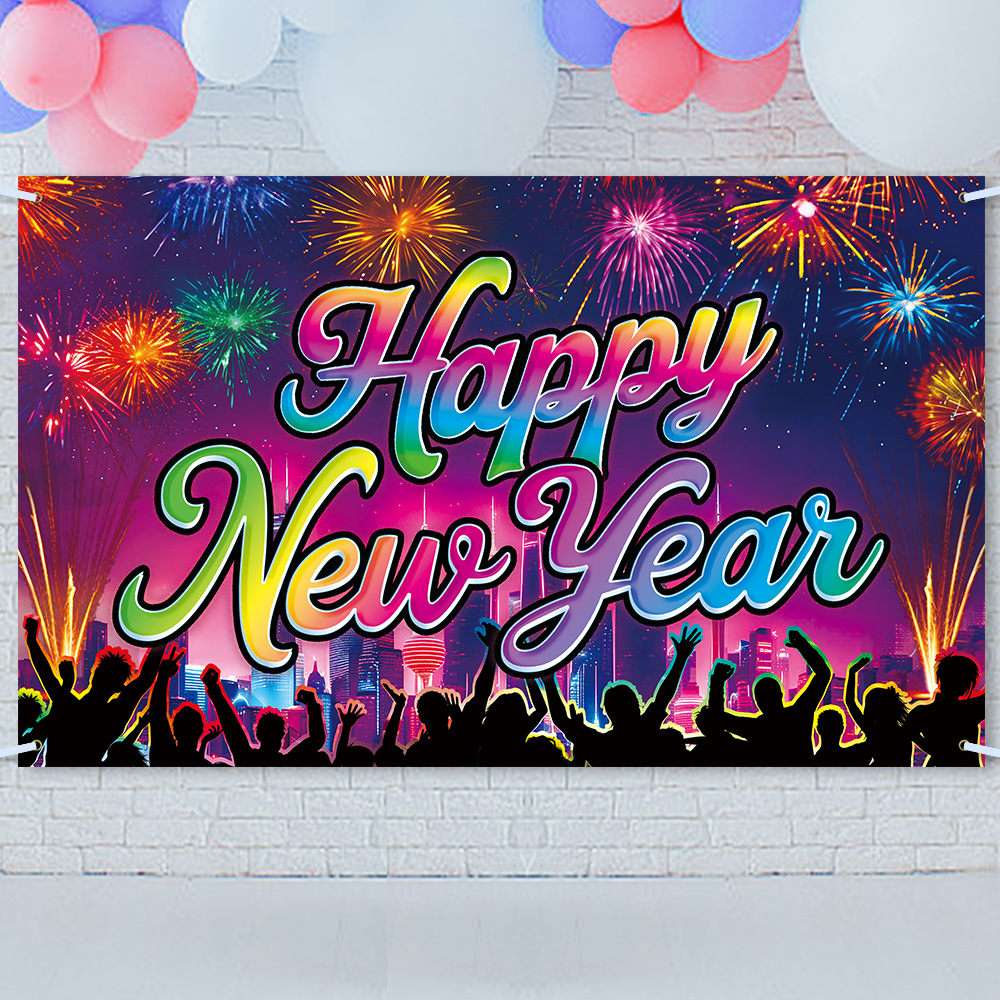 2026 Año Nuevo Fuegos artificiales fluorescentes tela de fondo decoración de Año Nuevo fiesta tela de fondo decoración pancarta de fotos