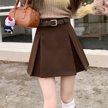 百褶毛呢半身裙女2025秋冬季高腰显瘦小个子包臀时尚大码A字短裙
