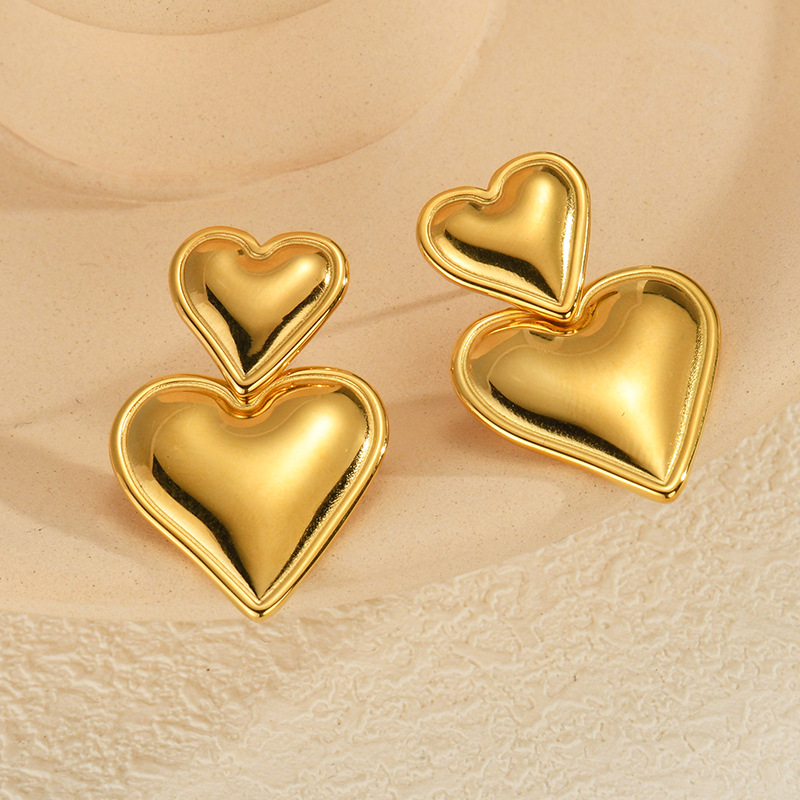 9g Weight PVD Coated Gold Plating Process 201 Stainless Steel Ear Needle Material 18K Real Gold Plated Plating Material Stone-Free Inlay Material Drop Earrings, Ear Studs Classification 1 Pair Quantity Daily Occasion 201 Stainless Steel Material Heart Shape Pattern Women's Gender Retro, IG Style Style Mixed Metal, Plating Craft 1 Pair IG Style Retro Heart Shape Mixed Metal Plating 304 Stainless Steel Drop Earrings Ear Studs 1