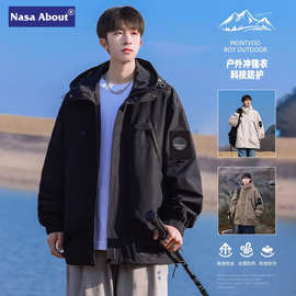 NASA冲锋衣外套男士春秋季2024新款户外防水登山美式机能工装夹克