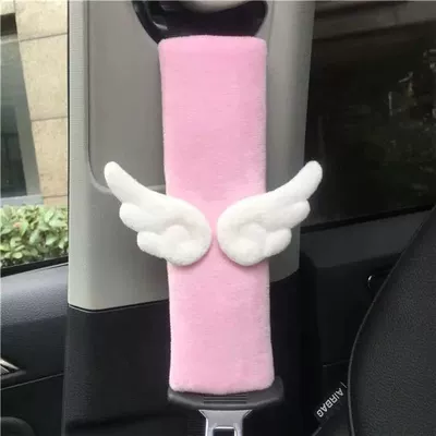 Four Seasons Car Accessories, Seat belt shoulder pad - pink-wings-1-piece-of-black-crystal-velvet