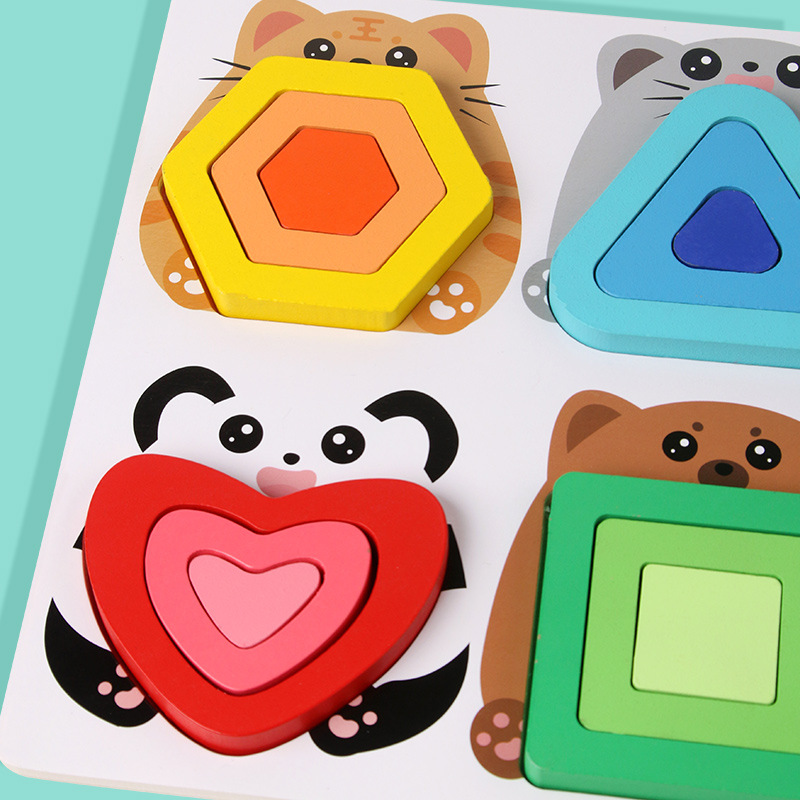 Forma Montessori a juego con juguetes de tablero de rompecabezas geométrico panel de agarre manual para niños bloques de construcción de rompecabezas hombres y mujeres 1 niño 3 años bebé