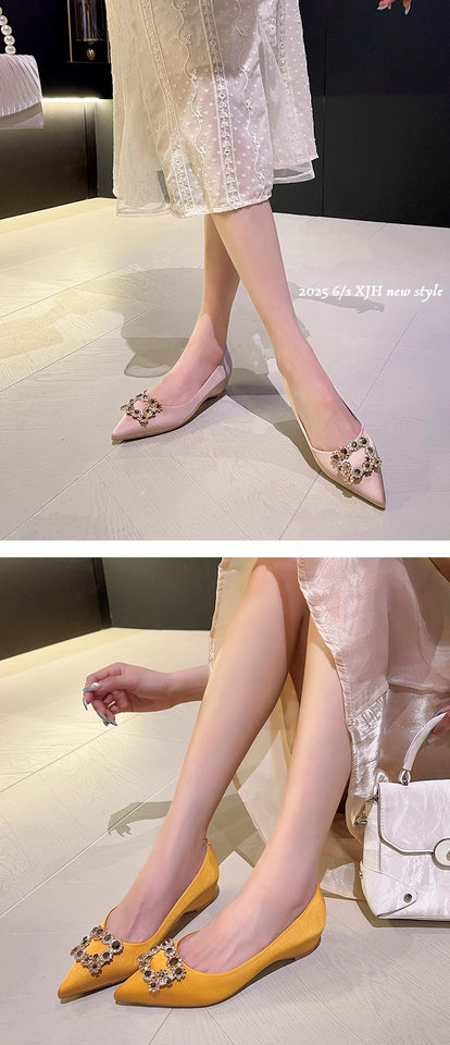 Giày lười nữ mũi nhọn gót nêm độn cao bên trong bằng vải satin — Màu hồng nude, Màu vàng gừng, Màu đen, Màu đỏ chi tiết 10