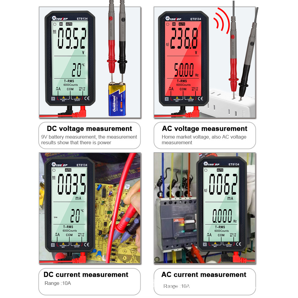 全屏数显万用表TOOLTOP ET8134变色报警功能多功能万用表黑色红色