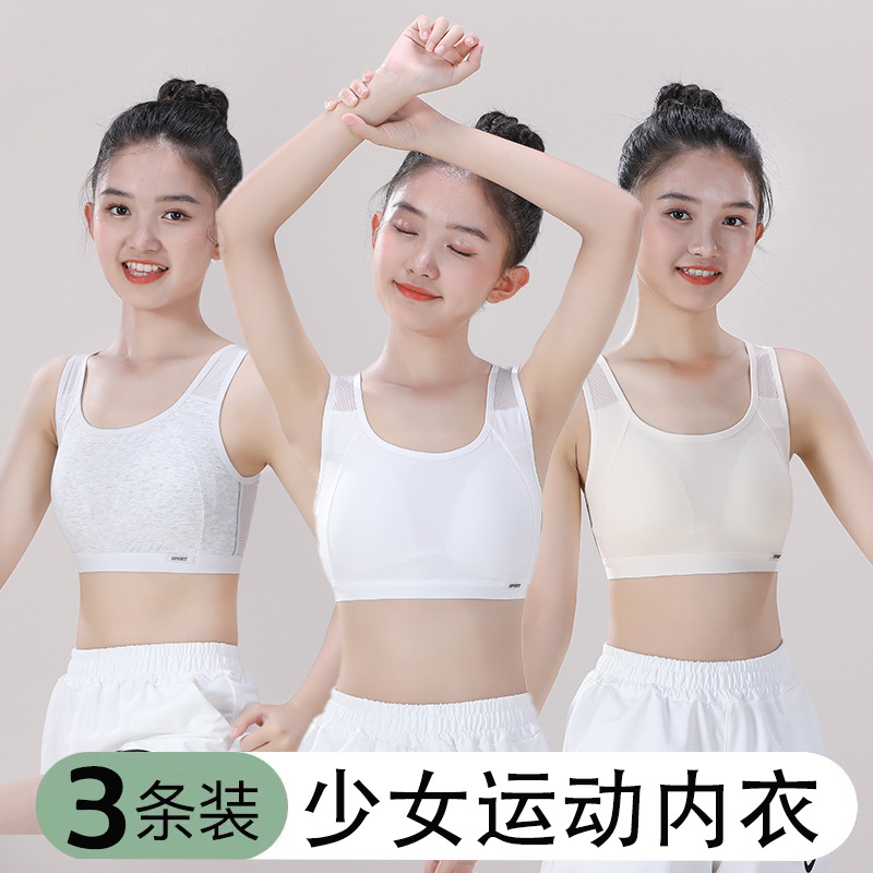 Girls' Underwear Student Cotton Sports Vest Back Breathable Mesh Design Puberty Girls' Bra