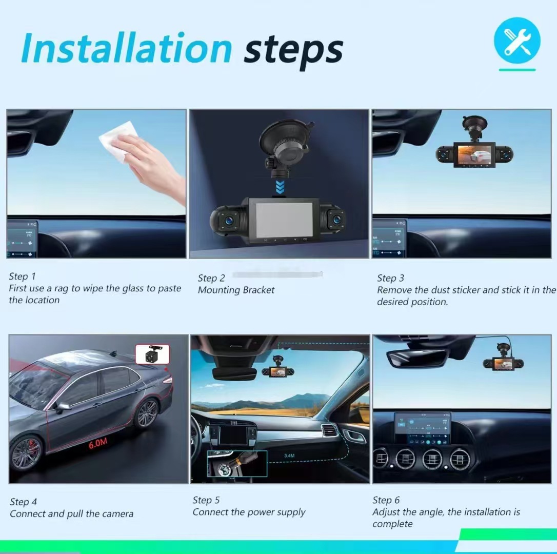 360 Panoramic Driving Camera Recorder Hd Night Vision 4-Way Camera Wifi Sentry Mode Reversing Image