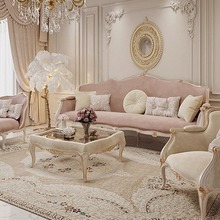 法式轻奢沙发实木雕花布艺三人双人贵妃组合沙发高档别墅欧式奢华