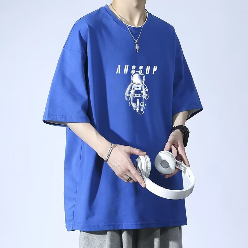 夏の新作半袖ルーズTシャツメンズトレンディカジュアル半袖トレンドTシャツボトリングシャツ五分袖トップ|undefined