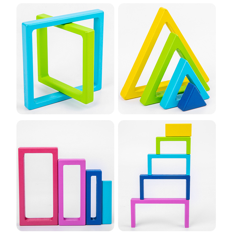 Caja de madera geométrica forma arco iris bloques de construcción educación temprana de los niños montaje variedad combinación montón música juguetes educativos al por mayor