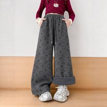 女童冬季加绒裤子2025新款中大童KTM猫糯米绒宽松加厚加厚阔腿裤