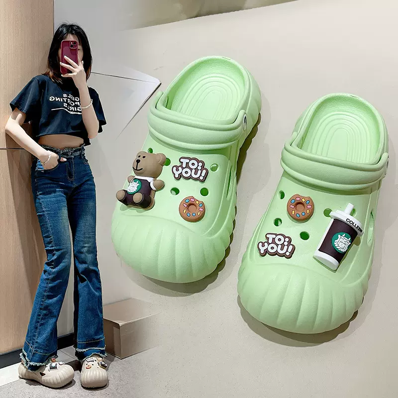 厚底洞洞鞋女款2024新款外穿春夏季eva增高防滑大码情侣凉拖鞋女