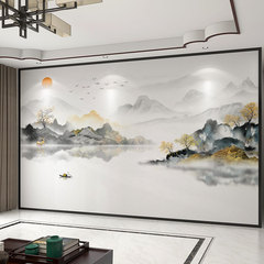 墙纸3d立体新中式山水画电视背景墙壁纸客厅影视墙布装饰壁画