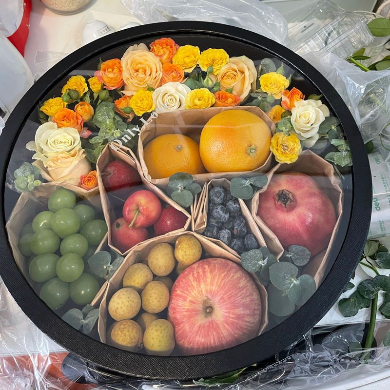 水果盒礼盒圆形透明黑色开窗包装盒玫瑰花束插花花店用品一件批发