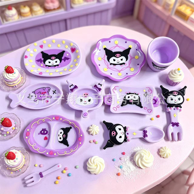 Kuromi Resin Mini Tableware Set Pink Hello Kitty Accessories Miniature Food Toys Small Ornaments Handmade Material Kit Kuromi Resin Mini Tableware Set Pink Hello Kitty Accessories Miniature Food Toys Small Ornaments Handmade Material Kit