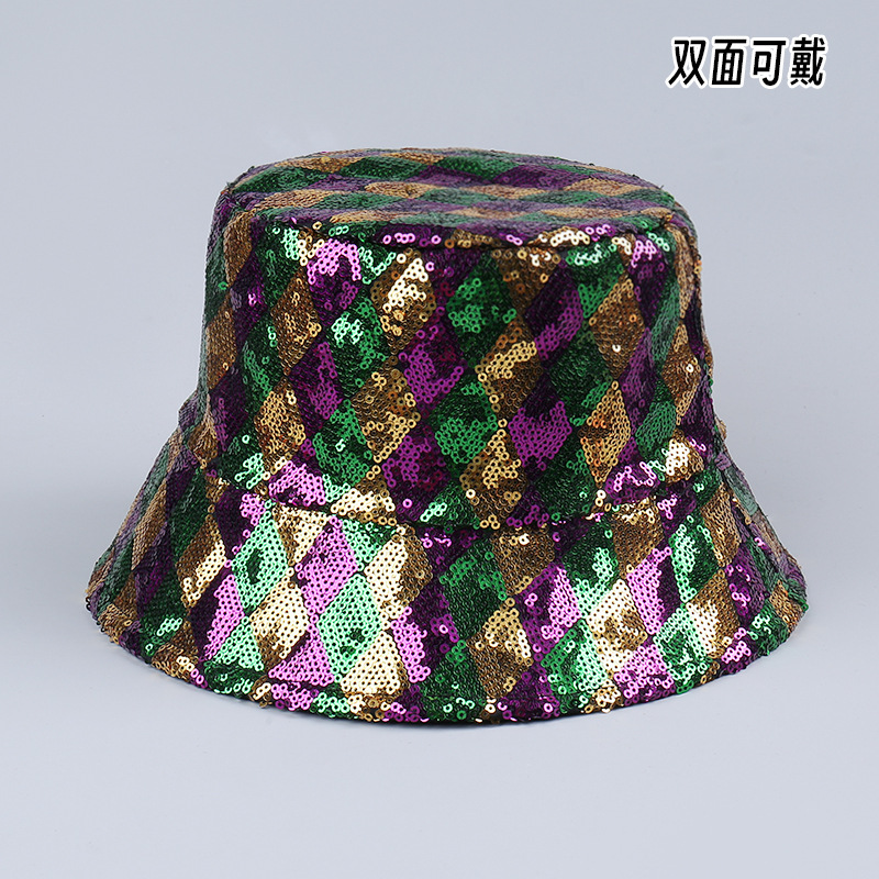 Double-Sided New Colorful Sequined Fisherman Hat Basin Hat for Men and Women, Trendy Shiny Disco Party Hat