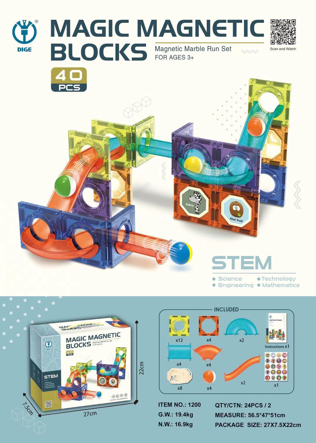 Bloques magnéticos con rodillos y tubos para niños