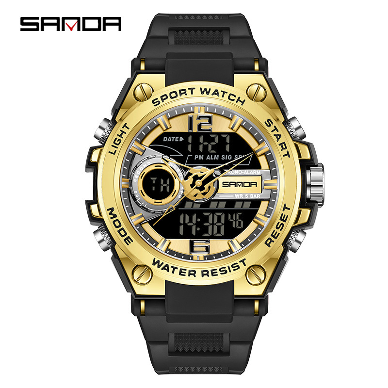 SANDA 6092 reloj deportivo para hombre multifuncional temporización creativa doble pantalla electrónica impermeable reloj luminoso