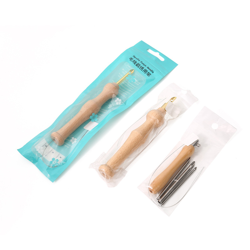Factory Direct Sales Adjustable Wooden Handle Stamp Needle Handmade DIY Knitting Tool Embroider Needle Multi-specification Stamp Embroider Stamp Pen