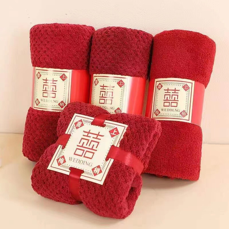 New wedding companion gift wine red square wedding tie card towel wedding waist seal wedding return gift factory wholesale