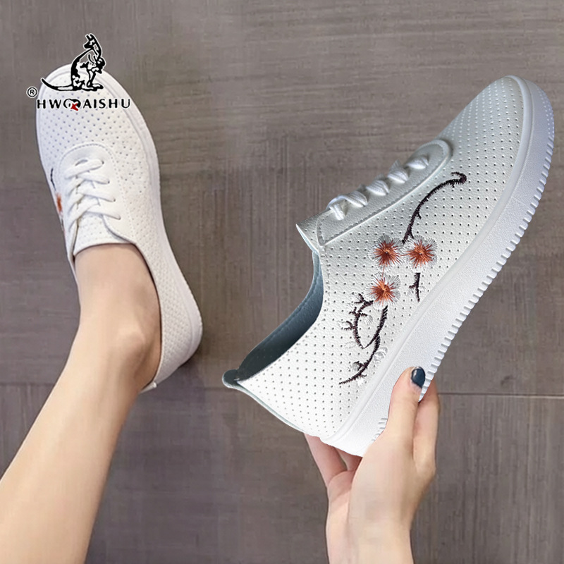 Primavera y verano nuevos zapatos blancos de cuero de mujer huecos zapatos de malla transpirables zapatos de estudiantes con suela suave antideslizante zapatos de mujer coreanos image 5