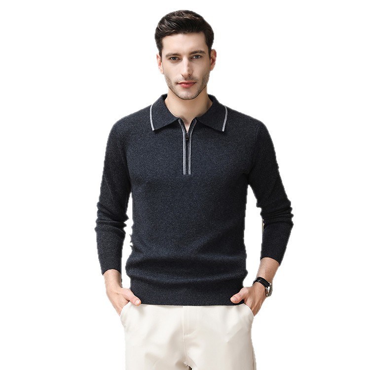 Suéter de punto de otoño de hombre nuevo cuello de lana de mediana edad manga larga semi-cremallera chaqueta de otoño de hombre camiseta de base