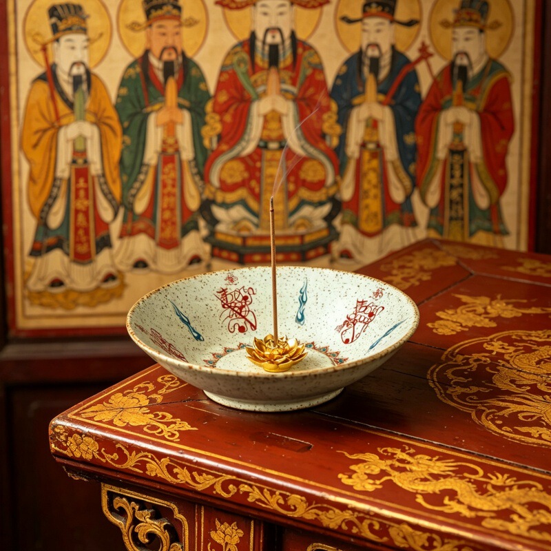 Five-Way Fortune God Incense Burner with Incense Holder, Vintage Ceramic Ash Tray for Home Indoor Use, Moxa Stick Incense Burner