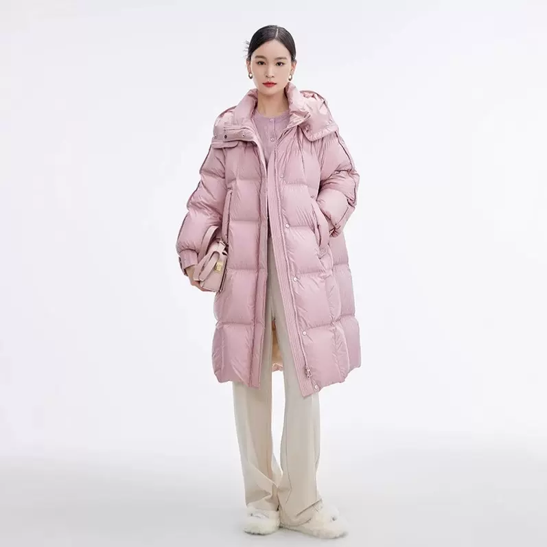 【品牌同款】升级版泡芙90绒子鹅绒服连帽24冬新款长款过膝羽绒服