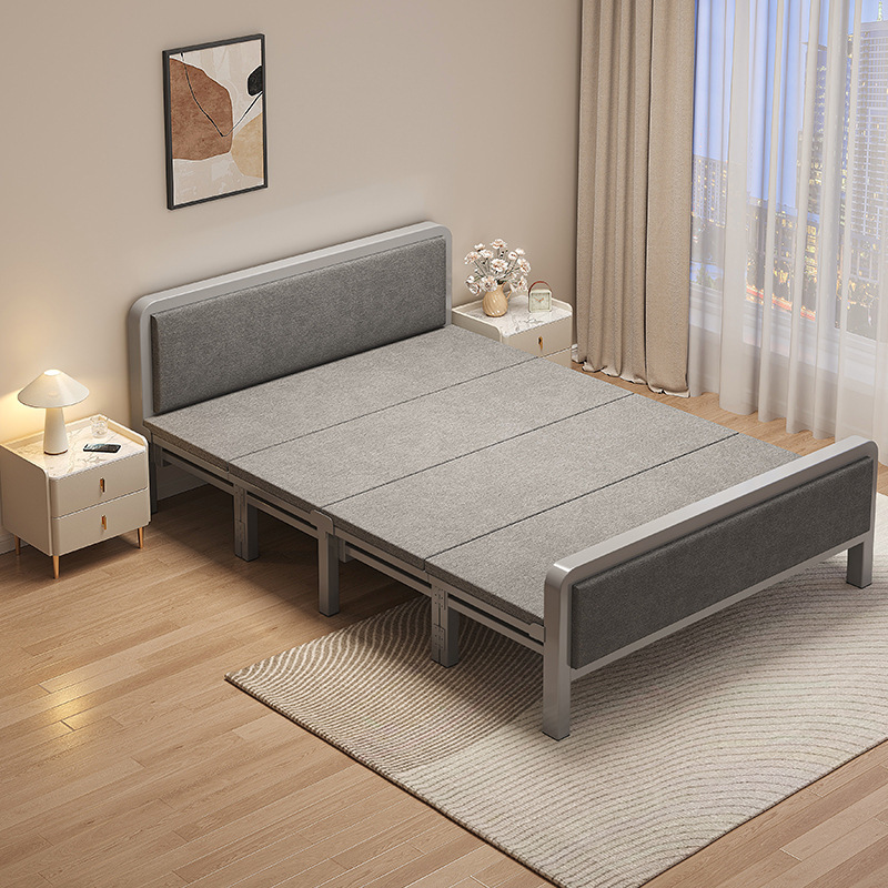Cama plegable Cama individual Adulto doméstico 1 metro 2 Cama simple Alquiler Dormitorio Refuerzo Cama de hierro de placa dura Cama doble