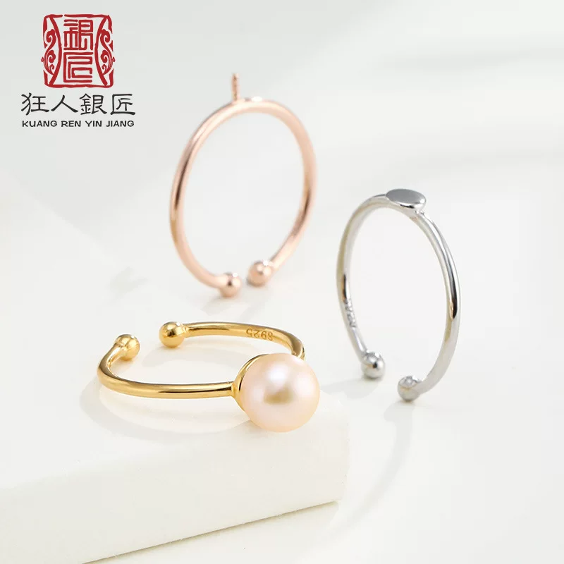One size adjustable wedding ring pearl, silver 925 sample, DIY