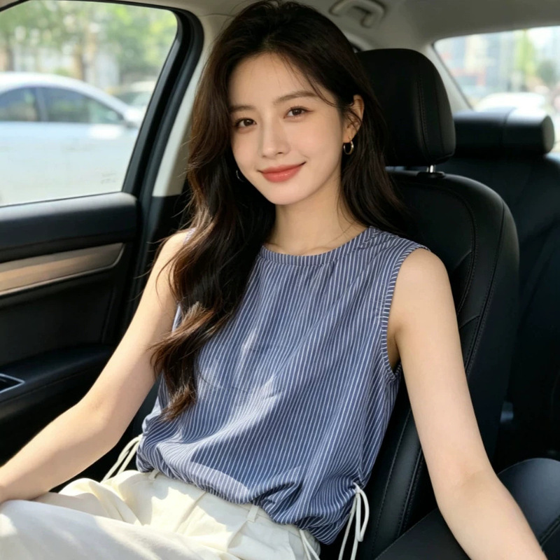 [Large Stock Available] New Summer Style, Stylish and Trendy, Versatile Striped Design Sleeveless Shirt Blouse for Cross-Border Sales