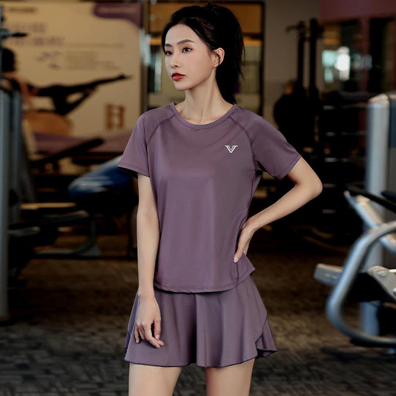 Summer Yoga Tops Plus-Size T-Shirts Slimming Sports Skirt Pants Pilates Training Fitness Set Casual Women's Wear