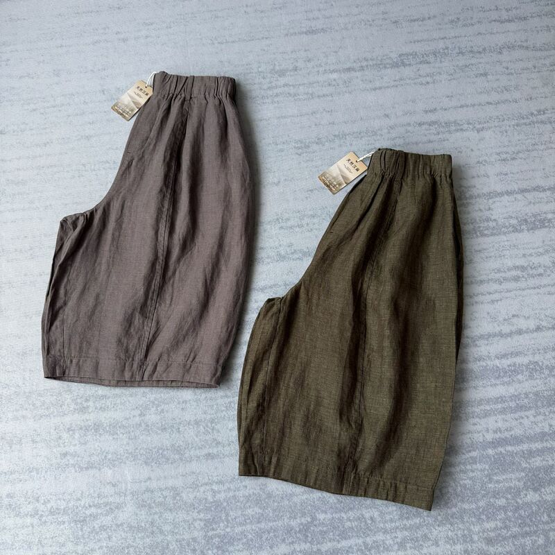 100% natural hemp, double yarn in different colors! Elastic high-waisted, lightweight, comfortable, loose and casual women's cropped riding pants 100% natural hemp, double yarn in different colors! Elastic high-waisted, lightweight, comfortable, loose and casual women's cropped riding pants