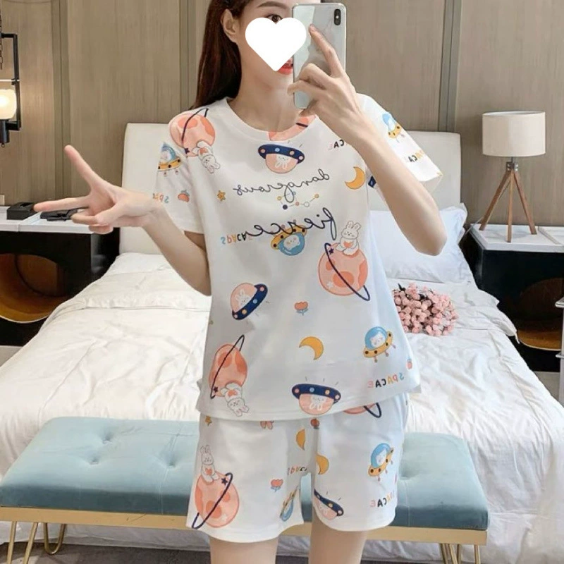 Новый летний милый и милый пуловер, пижама с короткими рукавами для женщин, свободная повседневная мягкая удобная дышащая одежда с героями мультфильмов, которую можно носить на улице