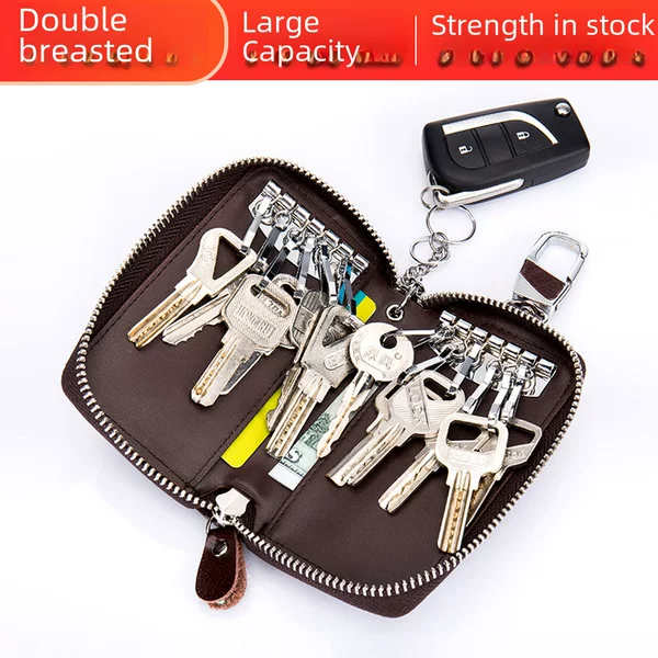 Cross-Border Foreign Trade Exclusive Key Bag Multi-Functional Zipper Genuine Leather Men's Home Key Bag Large Capacity Women's
