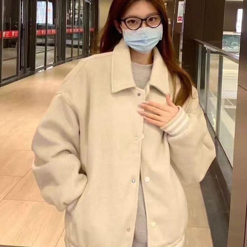 2025年秋冬季加绒棒球服外套女慵懒风小个子学生字母刺绣宽松夹克|undefined