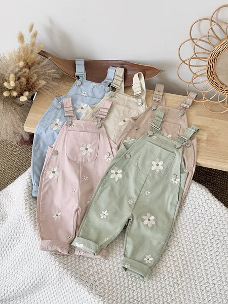 2025 Spring and Autumn New Baby Romper Korean Style Fashion Overalls with Floral Embroidery Casual Sleeveless Jumpsuit Trendy