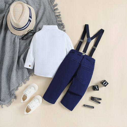 Samgamibaby Children's Spring and Autumn Fashion Gentleman Set, Western and Eastern Trendy Boy's White Shirt and Overalls