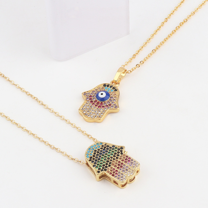 Retro Devilu0027S Eye Palm Copper Necklace Inlay Zircon Copper Necklaces