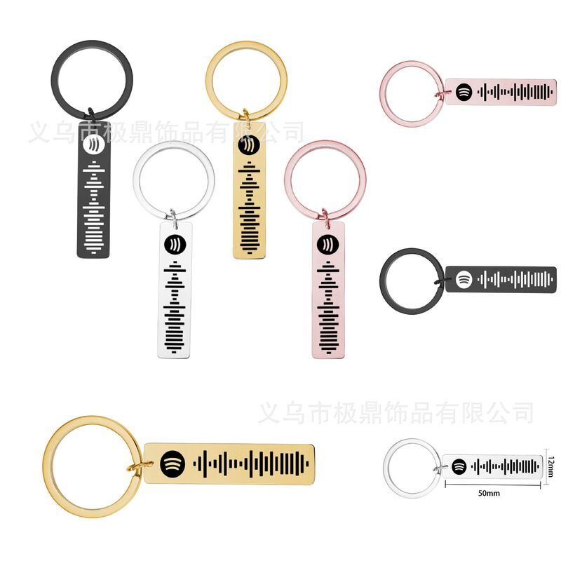 Cross-Border Hot Selling Personalized Key Chain Customized Music Spotify Scan Code Key Chain Long Engraving Pendant