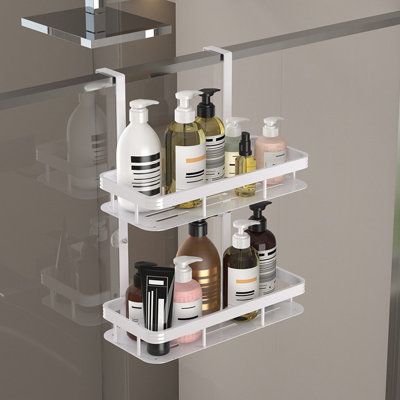 Estantes de baño de nuevo estilo, sin perforaciones, suministros de baño para el hogar, estantes de doble capa, baño multifuncional, almacenamiento de cosas buenas